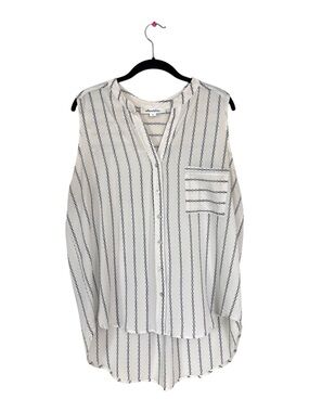 Alice Blue | White Sleeveless Striped Button-Down Blouse | XL